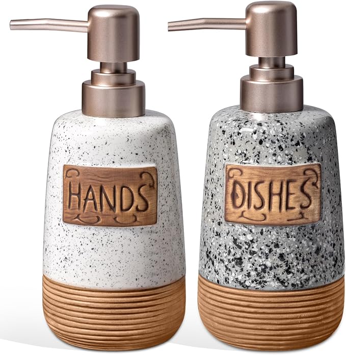 Hand and Dish Soap Dispenser Set, Farmhouse Ceramic Soap Dispenser by Unknown