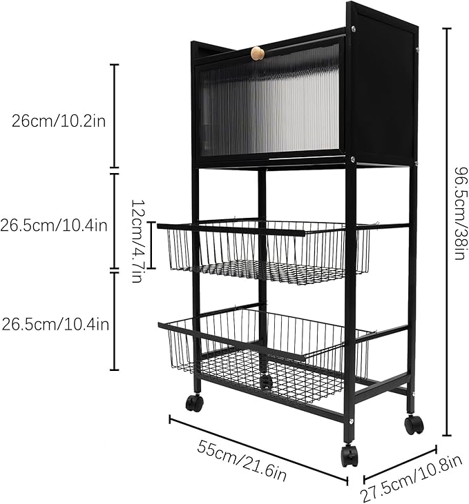 Bakers Rack for Kitchen with Storage, 4 Tier Kitchen Organizer Shelf for Vegetables, Fruits, Small Rice Cookers (Black)