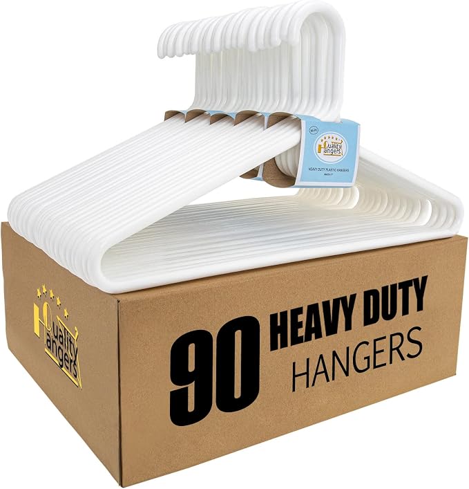 Quality White Plastic Hangers 90 Pack by QualityHangers