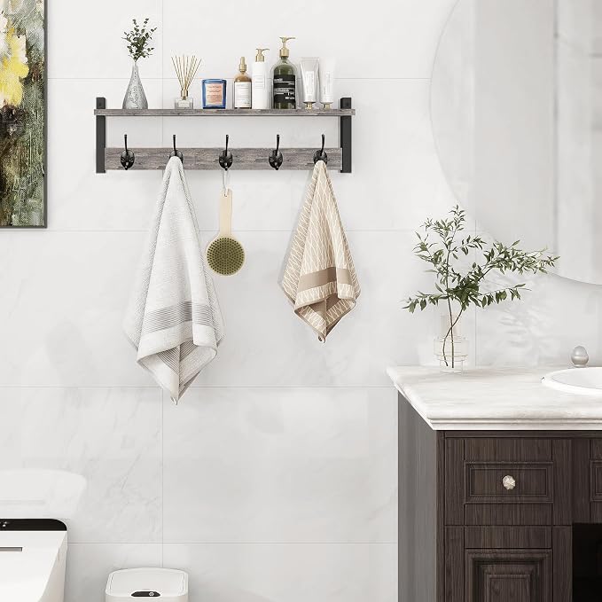 Wall Hooks With Shelf, 24 Inch Coat Rack Wall Mount - Image 3