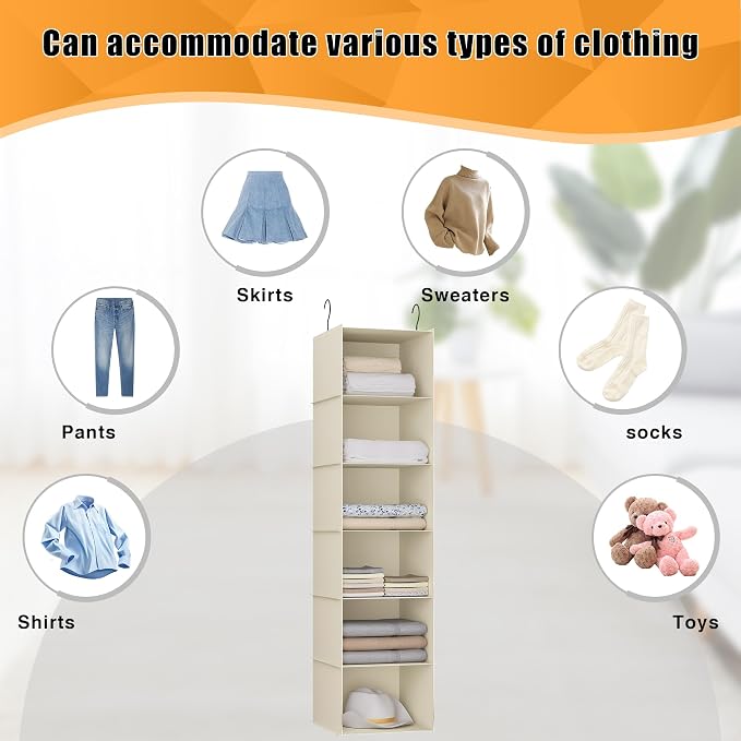 Hanging Closet Organizer 6-Shelf, Oxford Fabric Wardrobe Storage, shoes & - Image 8