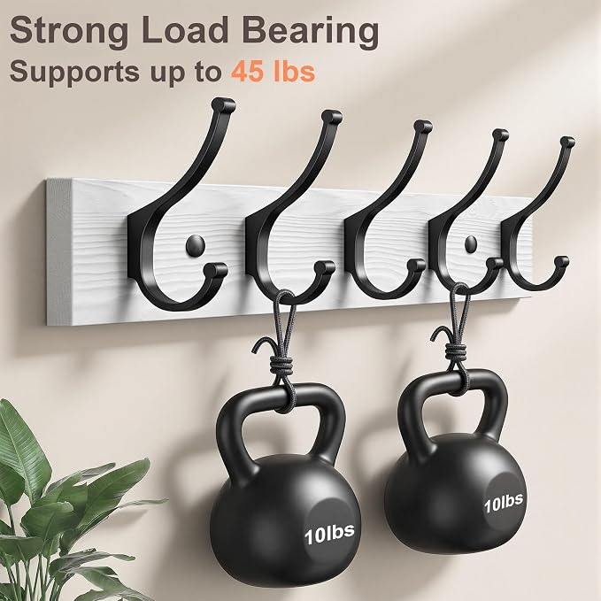 Optish 2 Pack Wooden Coat Rack Wall Mount, 16.1" Rustic Coat Hanger Hooks - Image 3