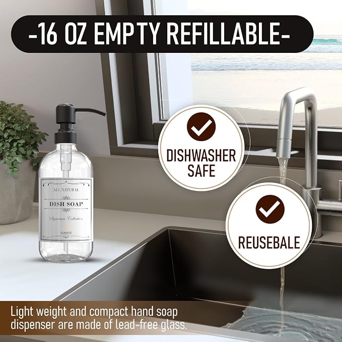 Sunrise Premium Clear Glass Soap Dispenser - Image 2