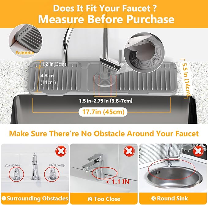 17.7'' Faucet Mat for Kitchen Sink Splash Guard Folding Kitchen Sink Faucet Mat - Image 2
