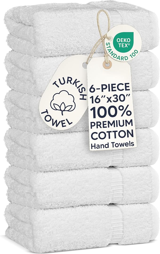 Chakir Turkish Linens 100% Cotton 6-Pack Hand Towels 16x30, Oeko-Tex Certified by ChakirTurkishLinens