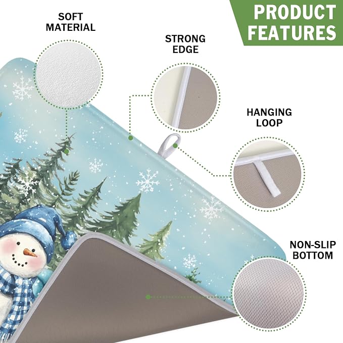 Giwawa Winter Snowman Blue Dish Drying Mat Xmas Truck Dishes Pad 16"x18" - Image 3