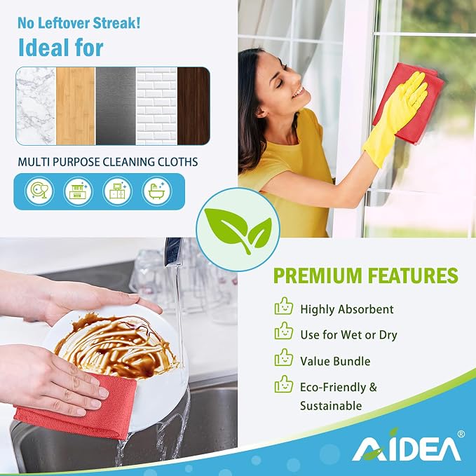 AIDEA Microfiber Cleaning Cloth Red-50PK, Soft Absorbent Shop Rags, Microfiber - Image 5