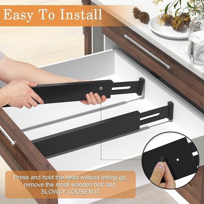 Bamboo Drawer Dividers, Adjustable Drawer Organizers, Fits 17.6–21" Drawers | - Image 6