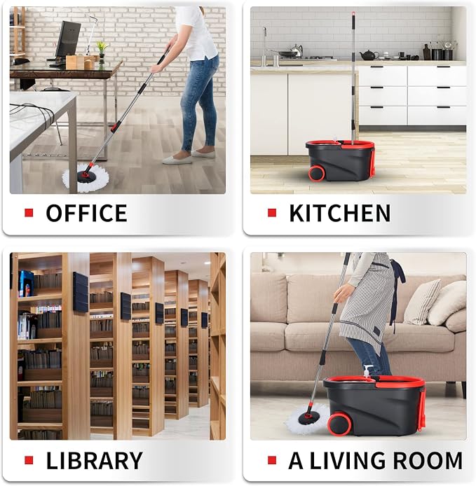 Spin Mop and Bucket with Wringer Set on Wheels, 3 Mop Heads - Image 6
