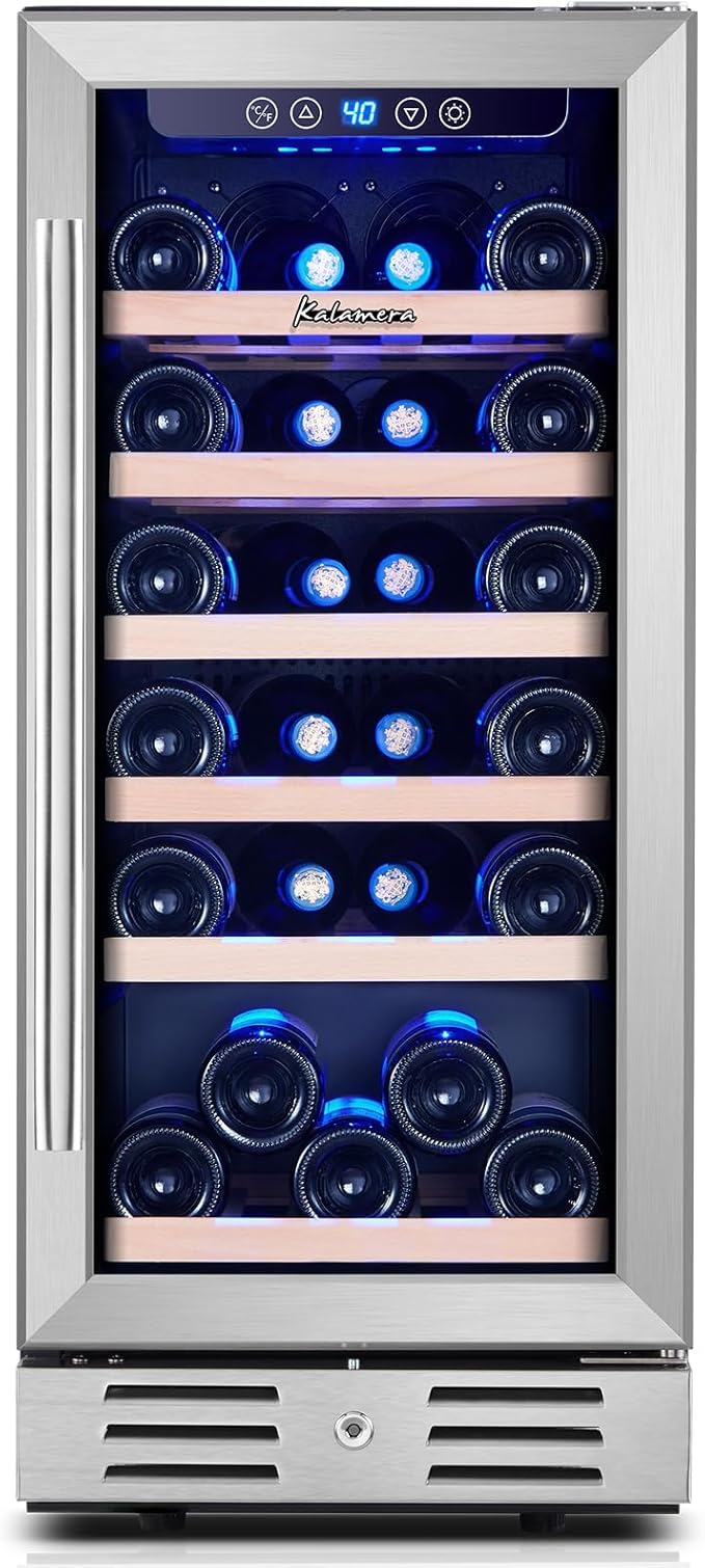 Kalamera 15 Inch Wine Fridge, 28 Bottle Wine Cooler Refrigerator, 40-66℉ Digital Temperature Control,Built-in or Freestanding