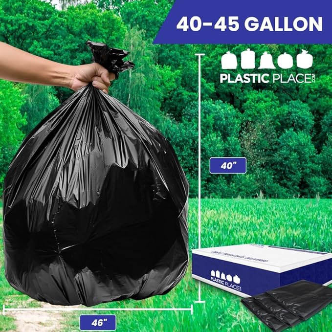 Plasticplace Heavy Duty Trash Bags, 40-45 Gallon, Industrial Strength, - Image 2