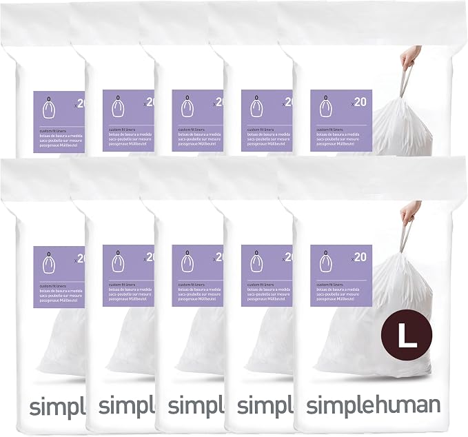 simplehuman Code L 200 Count Custom Fit Liners, Drawstring Kitchen Trash Bags by Unknown