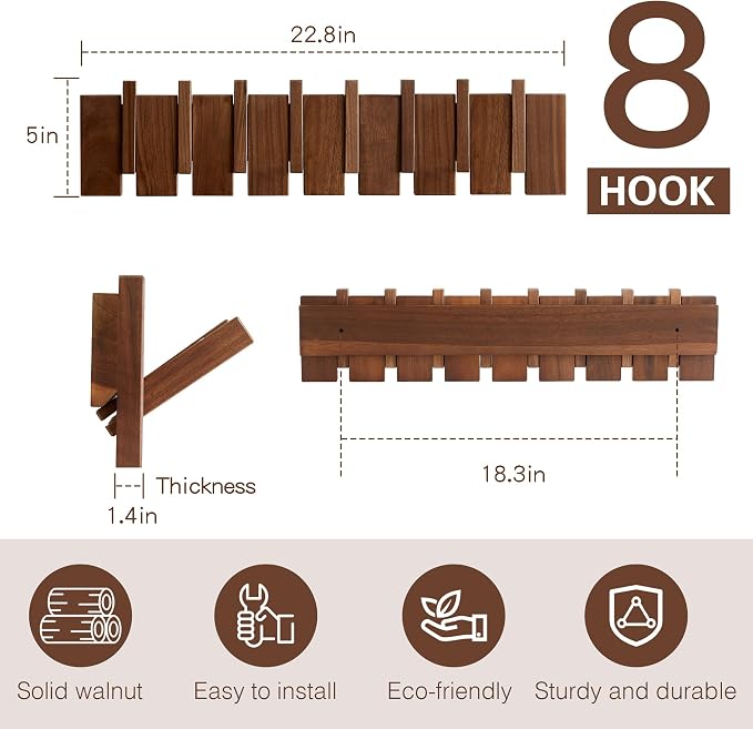 Wood Coat Rack Wall Mount, Coat Hooks Hanger Wall Mounted, Heavy Duty Wall Coat - Image 2