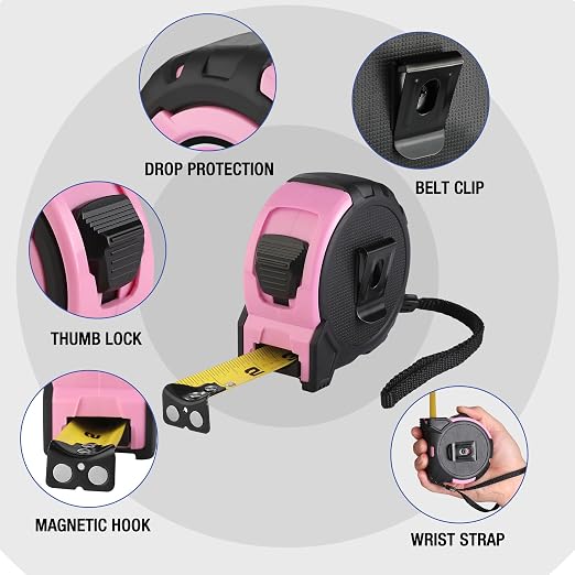 WORKPRO 16FT Pink Tape Measure, 1/8 Fractions Easy Read Measuring Tape - Image 2