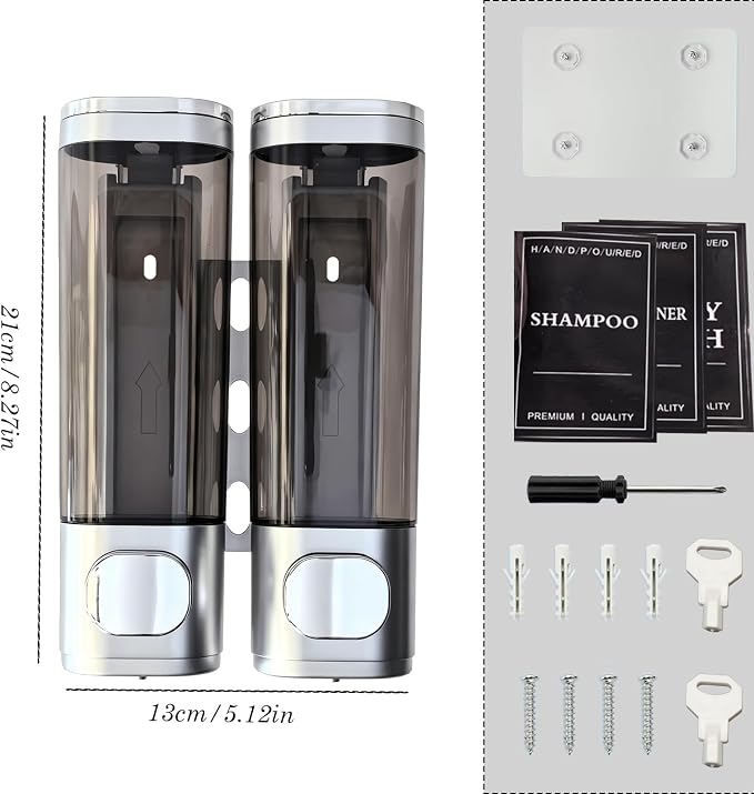 2-Chamber 10oz/300ML Silver Plastic Hand Wall Mounted Soap Dispensers | - Image 2