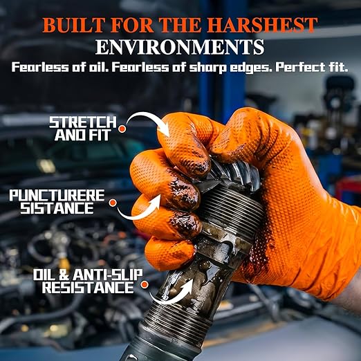 ANBOSON 10 Mil Heavy Duty Mechanic Nitrile Gloves, Large Orange 100 Count - Image 6