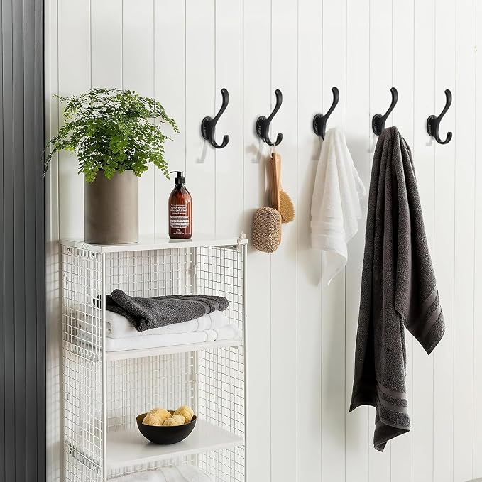 2 Pack Black Coat Hooks Wall Mount Heavy Duty Utility Retro Double Hooks - Image 3