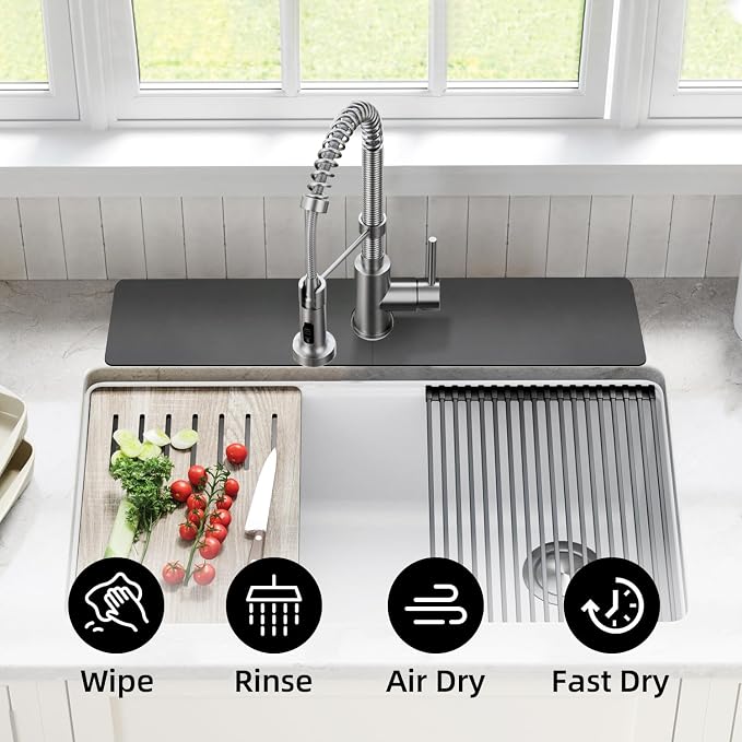 LOPNUR Cuttable Faucet Mat for Kitchen Sink, Long 24x5.5 Inch, Dark Grey | - Image 6