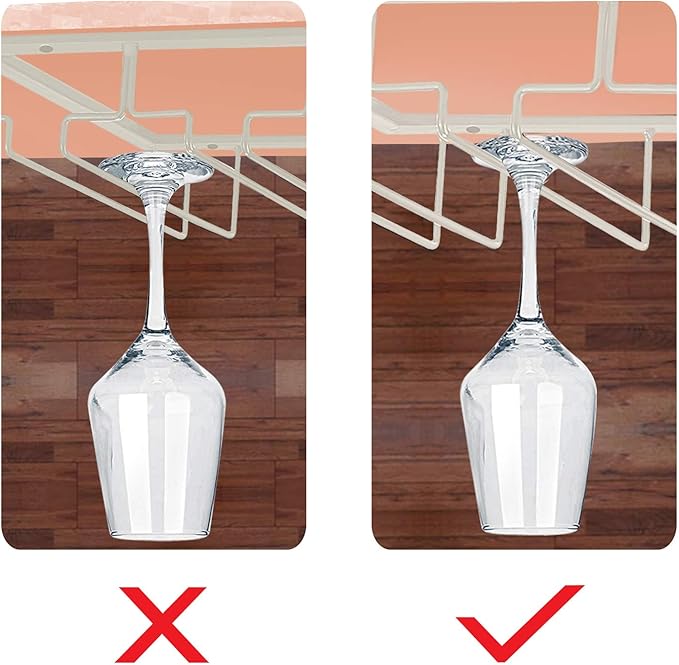 MOCOUM Wine Glass Rack, 3 Rows, White, Under Cabinet, Stemware Hanger, 1 Pack