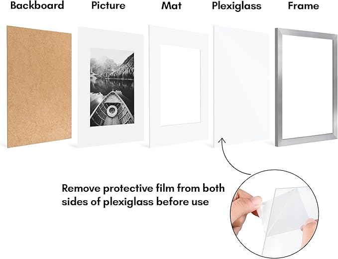 Americanflat 9x12 Picture Frame with Polished Plexiglass - Set of 5 - Use as 6x8 Frame with Mat or Display 9x12 Photo Without Mat - Galleria Collection - Picture Frames for Wall Display - Silver