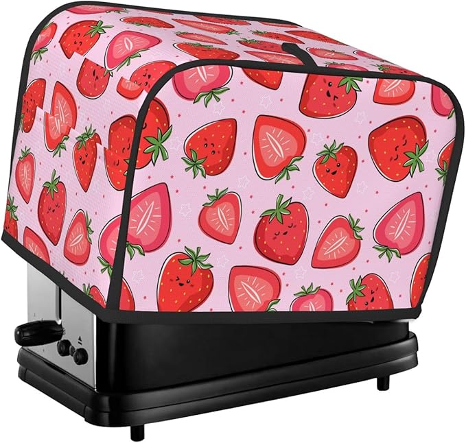 Pink Strawberry Kawaii Fruit 2 Slice Toaster Cover, Waterproof Toaster Dust Cover Bread Maker Protective For Small Kitchen Appliance Dining Room Home Table Decor Gifts