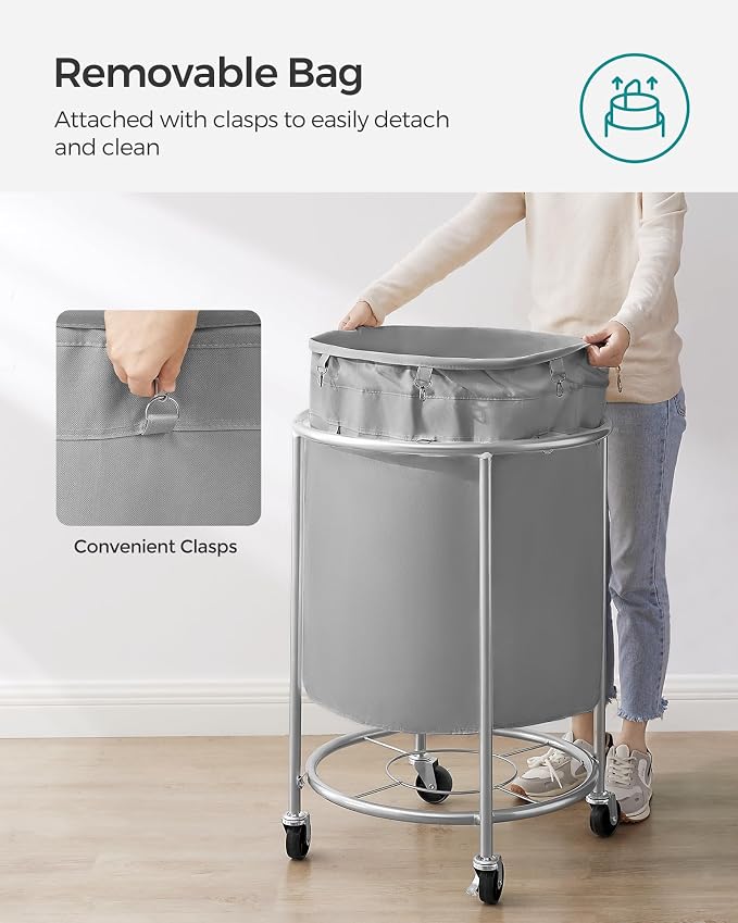 SONGMICS Laundry Basket with Wheels, Steel Frame, Removable Bag - Image 6