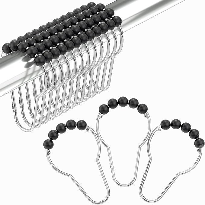 Black Shower Curtain Hooks, Decorative Rust Proof Acrylic Balls Shower Curtain by Amazer