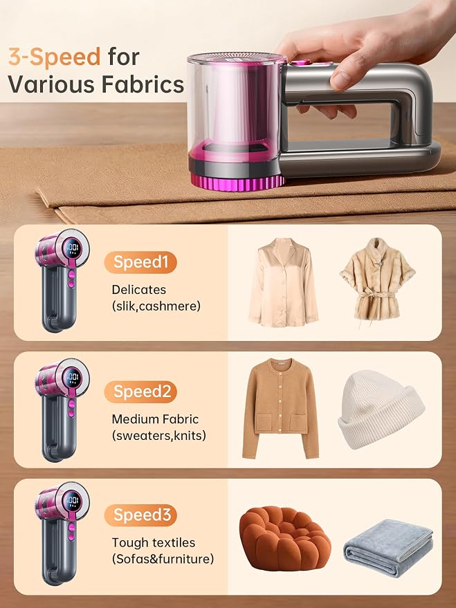 2-in-1 Rechargeable Fabric Shaver & Lint Remover, 1800mAh | 3-Speed Lint Shaver - Image 4