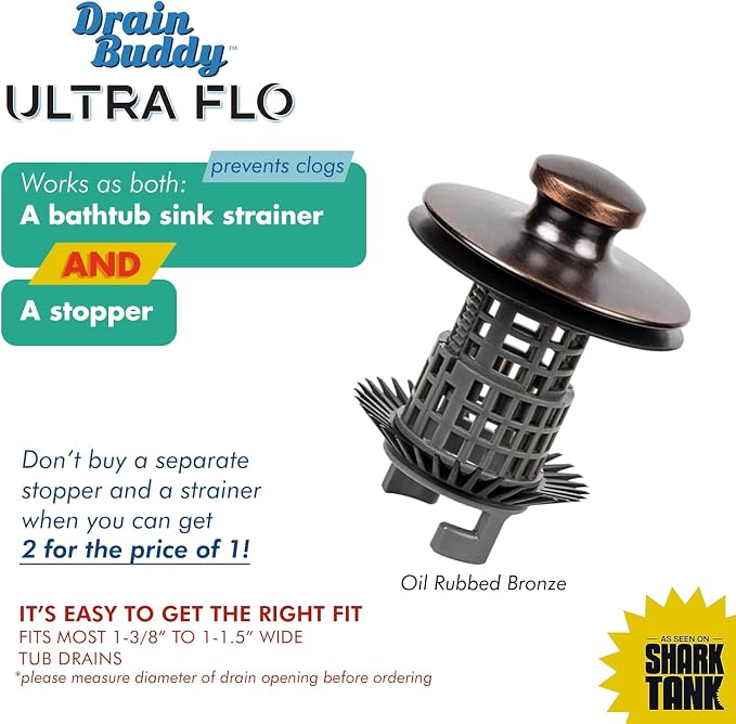 Drain Buddy Ultra Flo No Installation 2 in 1 Clog Preventing Tub Drain Stopper - Image 8