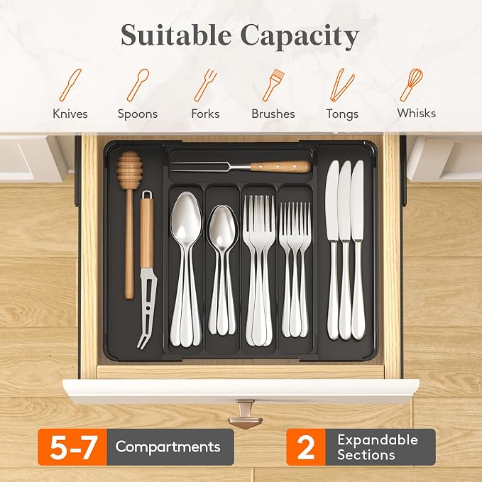 Lifewit Silverware Organizer for Drawer, Expandable Utensil Tray | BPA-free - Image 3