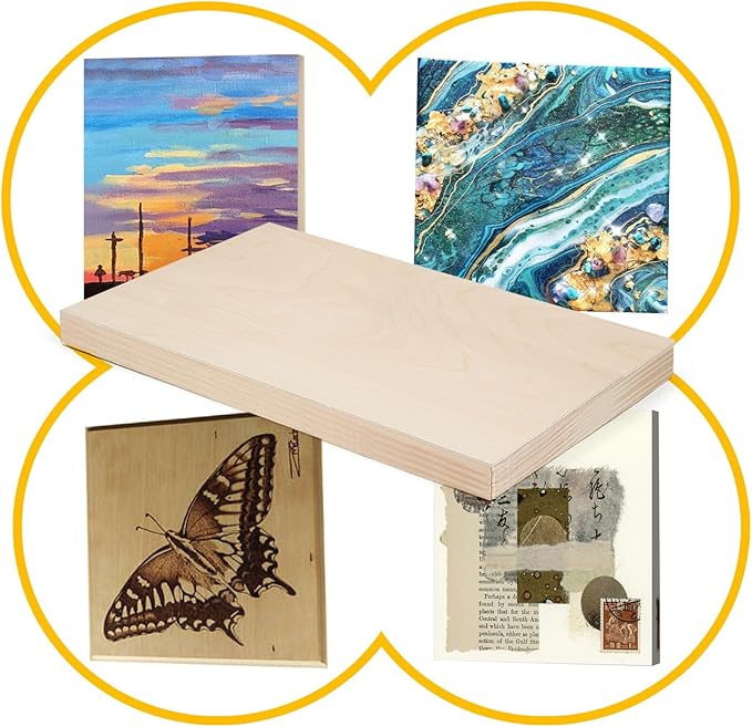 Falling in Art 2 Pack Unfinished Wooden Canvas Panels, 6x12 Gallery Birch Wood Panels Kit, 1 1/2" Deep Art Cradle Boards for Acrylic Painting, Pouring and Burning