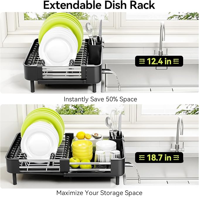 Urackify Extendable Stainless Dish Drying Rack - Image 3