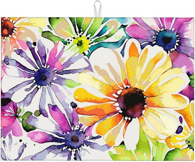 Colorful Flowers Dish Drying Mat by indokyeyqaz