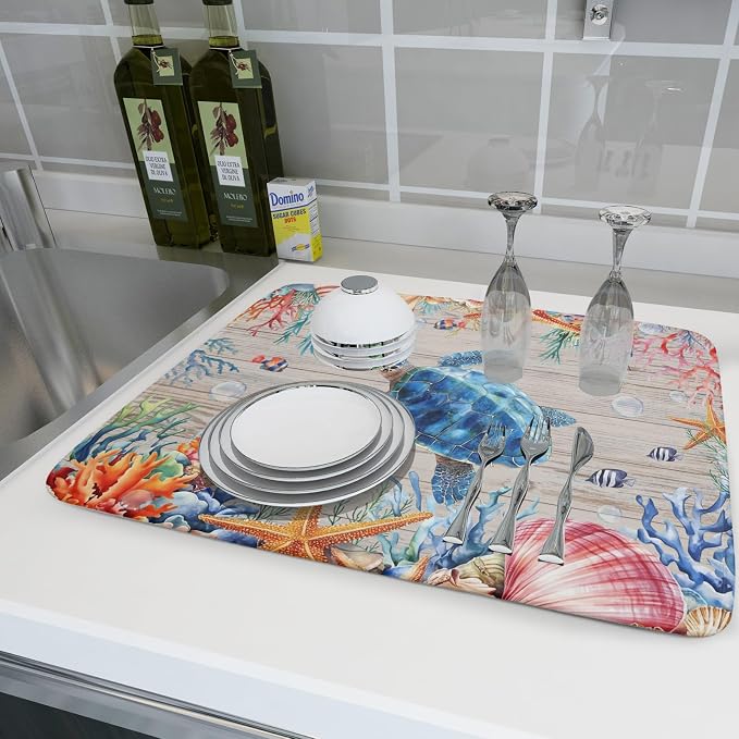 Sea Turtle Dish Drying Mat 18x24 inch Tropical Ocean Fast Dry Absorbent - Image 6