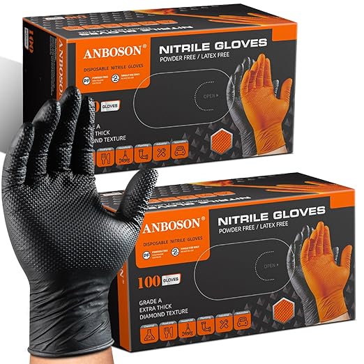 ANBOSON 10 Mil Heavy Duty Mechanic Nitrile Gloves, Medium Black 200 Count by WELCOMEANBOSON