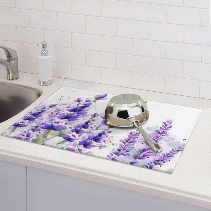 Lavender Dish Drying Mat For Kitchen Counter, Super Absorbent Microfiber Dish - Image 7