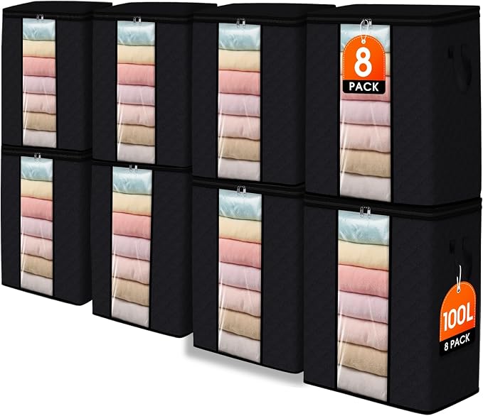 SpaceWhisper 8 Pack 100L Clothes Storage, Foldable Storage Bags, by Unknown