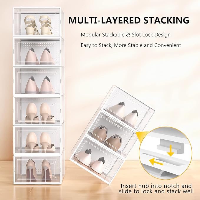 12 Pack X-Large Stackable Clear Plastic Shoe Storage Boxes Organizer - Image 3