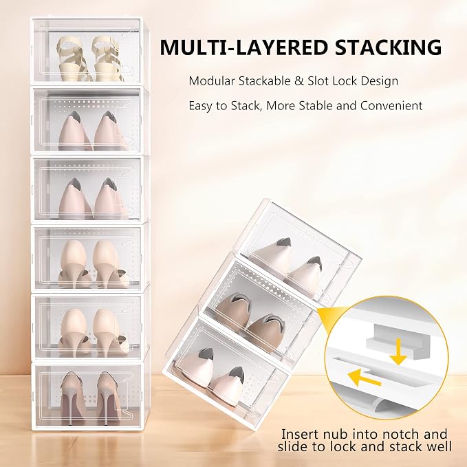 12 Pack XX-Large Stackable Clear Plastic Shoe Storage Box Organizer - Image 3