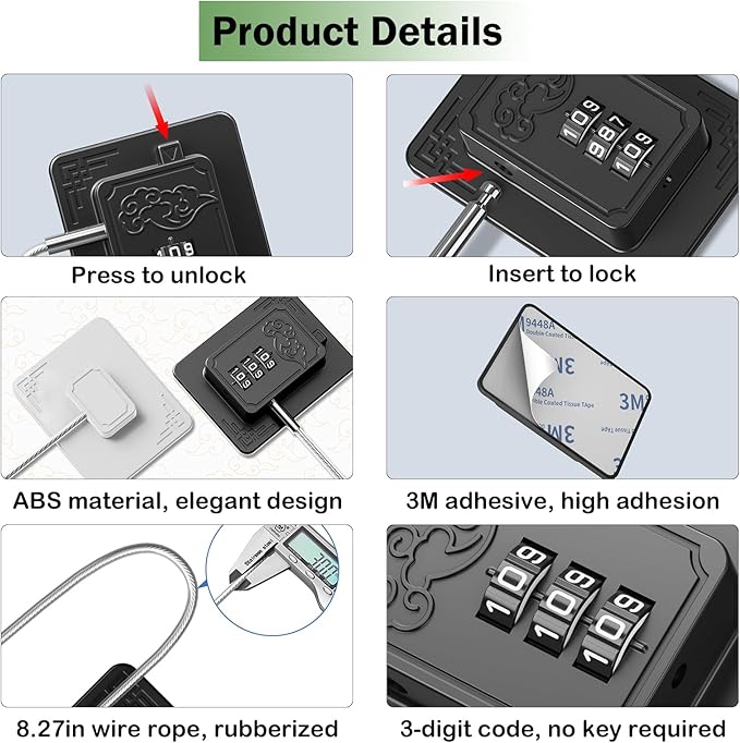 4 Pack Refrigerator Locks with 3 Digit Code, Easy Install Fridge Lock Combination, Premium Freezer Lock, Child Proof Cabinet Locks for Refrigerators, Drawers, Closets, Windows (Black)