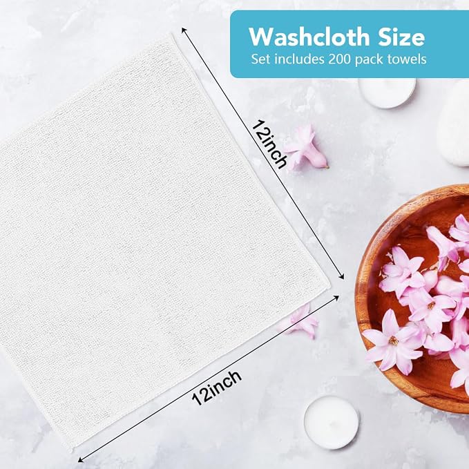 Orighty Washcloths Bulk, 200 Pack Microfiber Face Towels, 12x12 Inch White - Image 4