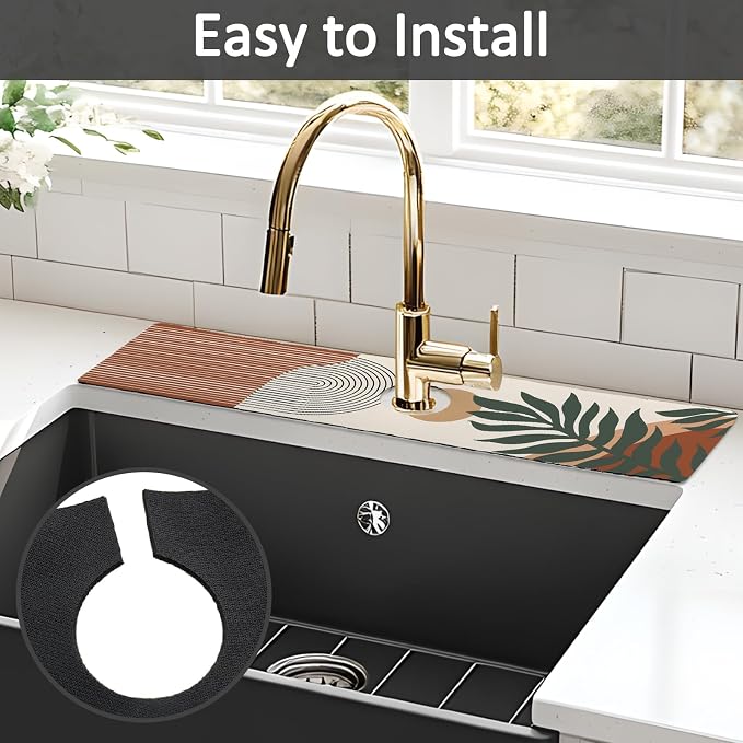 24" X 5.5" Kitchen Sink Splash Guard Faucet Mat Boho Super Absorbent Fast - Image 5