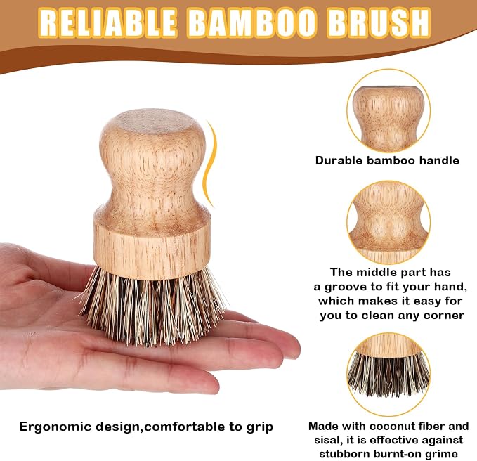 Nuenen 6 Packs Bamboo Dish Scrub Brushes Wooden Scrubbers Set Kitchen - Image 6