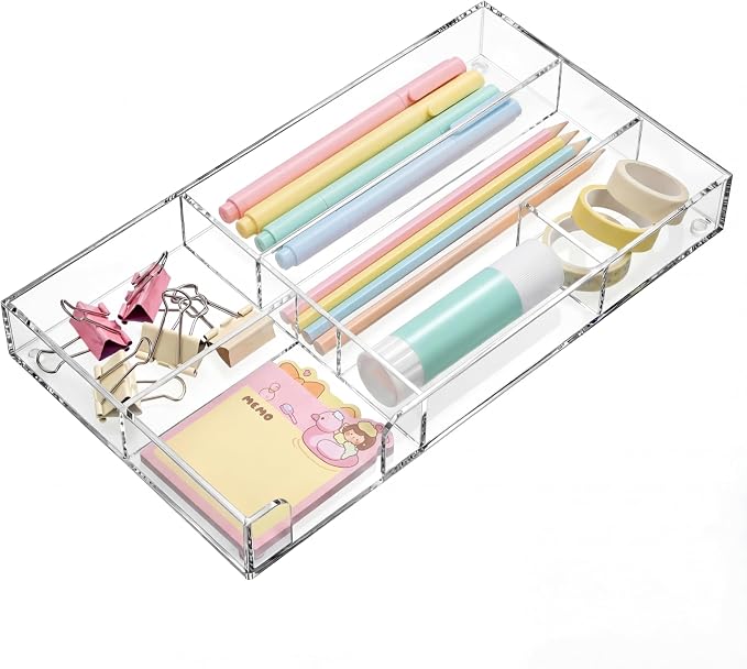 Briwooody Clear Acrylic Drawer Organizer, 6 Compartments, Small | 11 x 6.1 x by Briwooody