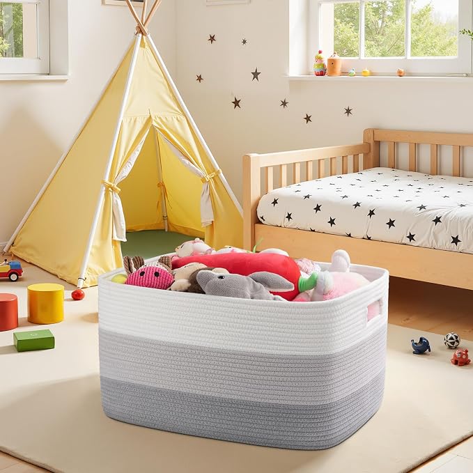 OIAHOMY Blanket Basket Laundry Basket Dog Toy Basket 75L Gradient Grey - Image 8