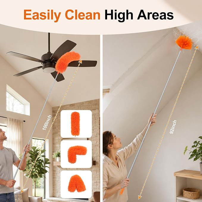 Cobweb Duster with Extension Pole, Pole5-Piece Spider Web Brush with Pole Kit - Image 5