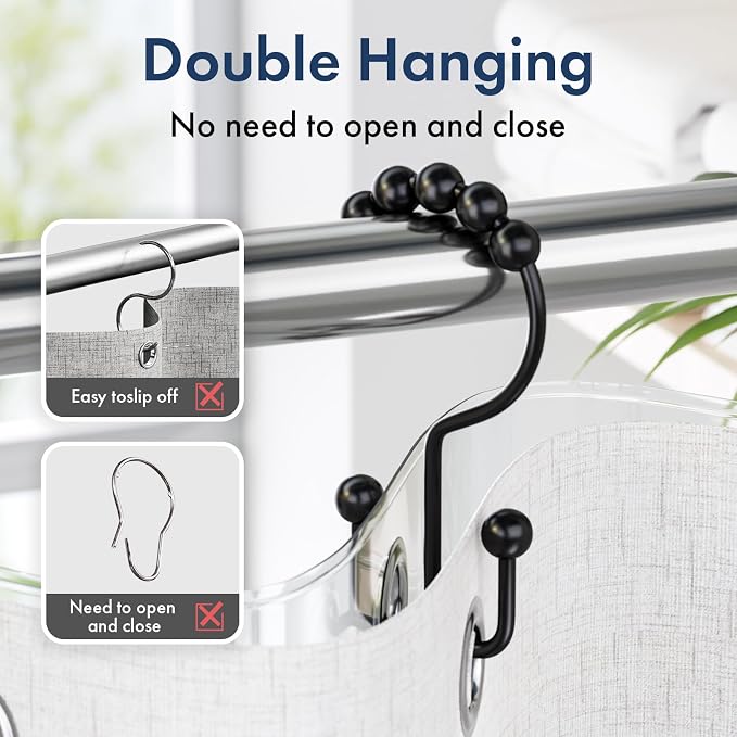 Bathway Shower Curtain Hooks Matte Black Shower Curtain Rings, Metal Shower - Image 4