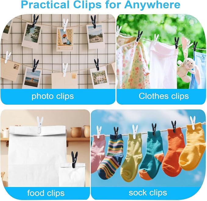 Clothes Pins, 48 Pack Black White Plastic Clothespins, Clothes Pins Heavy Duty - Image 7