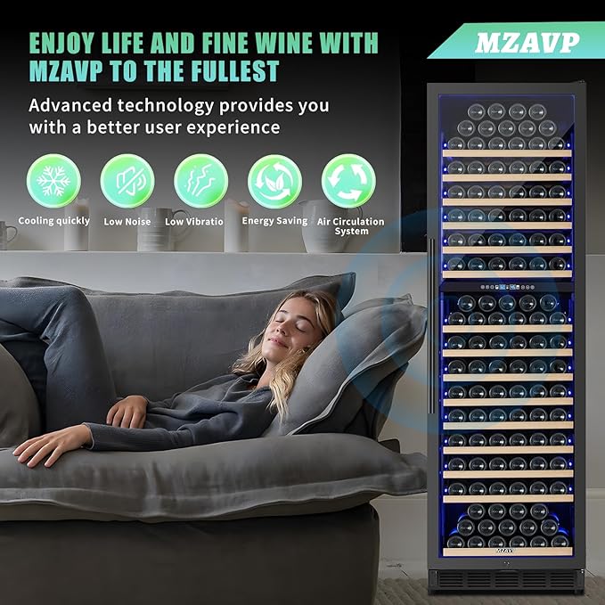 200 Bottle Dual Zone Wine Fridge, 24 Inch Large Wine Cooler Refrigerator Built-In or Freestanding, Tall Wine Cooler with Upgraded Compressor, Temperature Memory, Low Noise and Fast Cooling