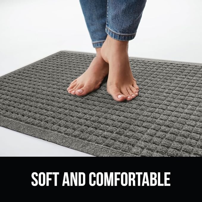 GORILLA GRIP Front Door Mat, Indoor Outdoor Ultra Absorbent HydroAbsorb Doormat, Absorbs Up to 1.7 Cups of Water, Stain and Fade Resistant, Rubber Backing Doormats, Captures Dirt, 29x17 Grey